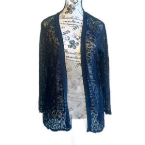 Roz & Ali Women Black Large Cardigan Lace Open Front Feminine Cottage NWT